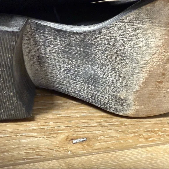 Free People Blue Black Leather Ankle Boots Western Boho Heel Booties EU 38 - Picture 9 of 13